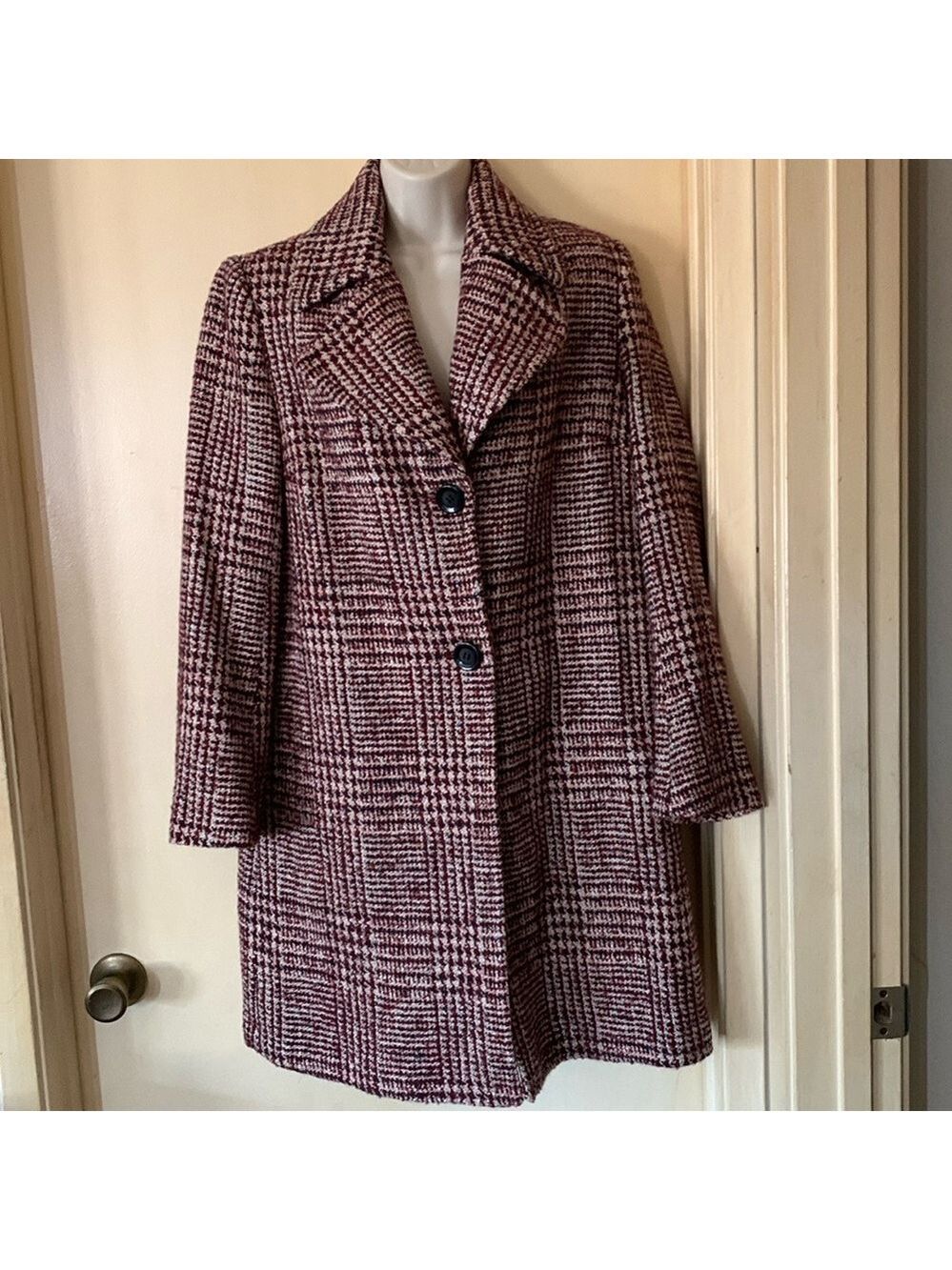 Sam Edelman red tweed knee length coat size 6 - Picture 1 of 14